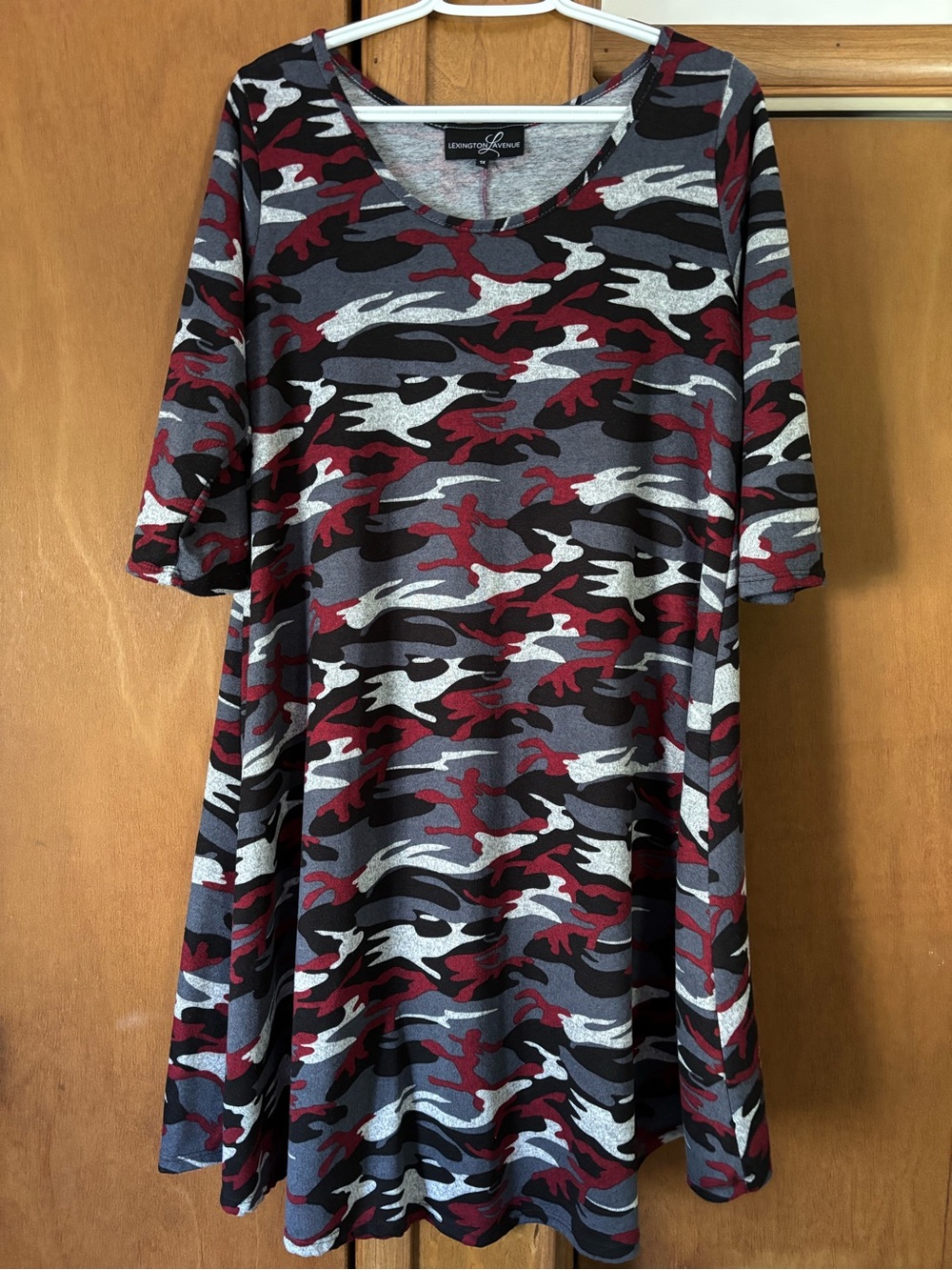 Plus Size A-Line Dress in Maroon Black Gray Camo